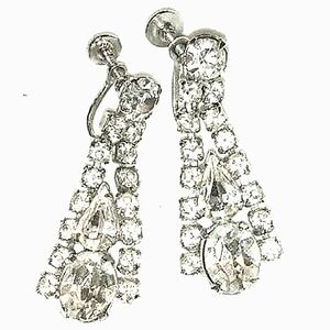 💎 Vintage Unsigned Weiss Clear Rhinestone Screw Back Dangle Earrings